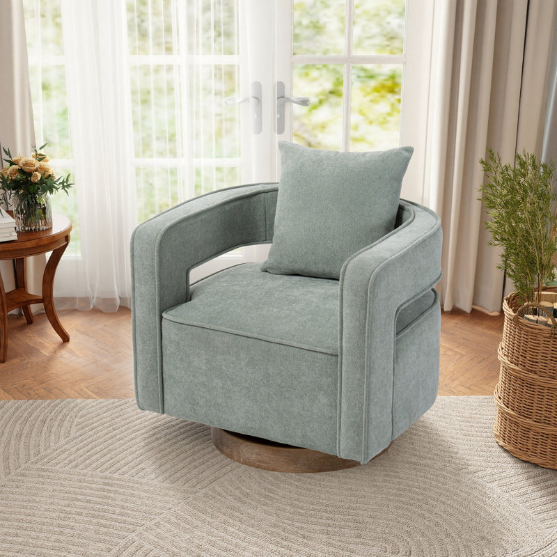 Fauteuil demi-tonneau moderne pivotant avec dossier ouvert, Mélange de lin vert pâle