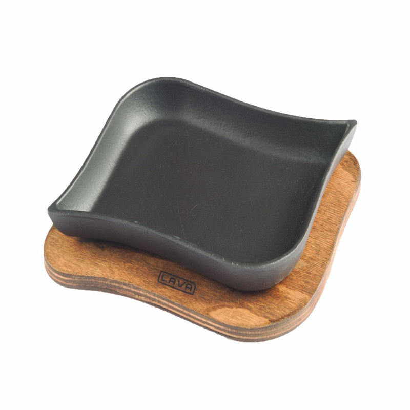 Plat de service en fonte émaillée rectangulaire 7 pouces avec plateau de service en bois de hêtre Lava