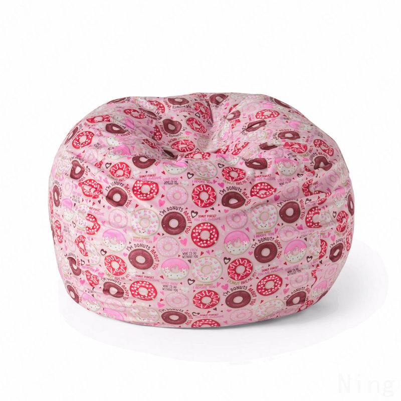 3 Foot Rounded Bean Bag, Pink Donut Print, Pink Fabric
