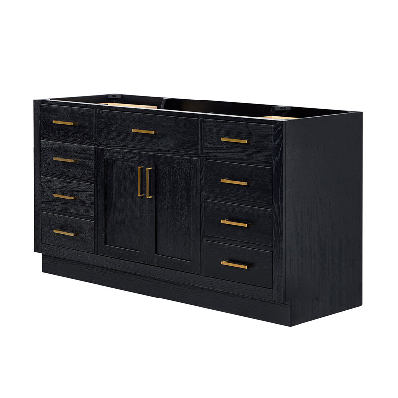 Base de meuble-lavabo simple en bois massif 66 po Osoria, Chêne noir