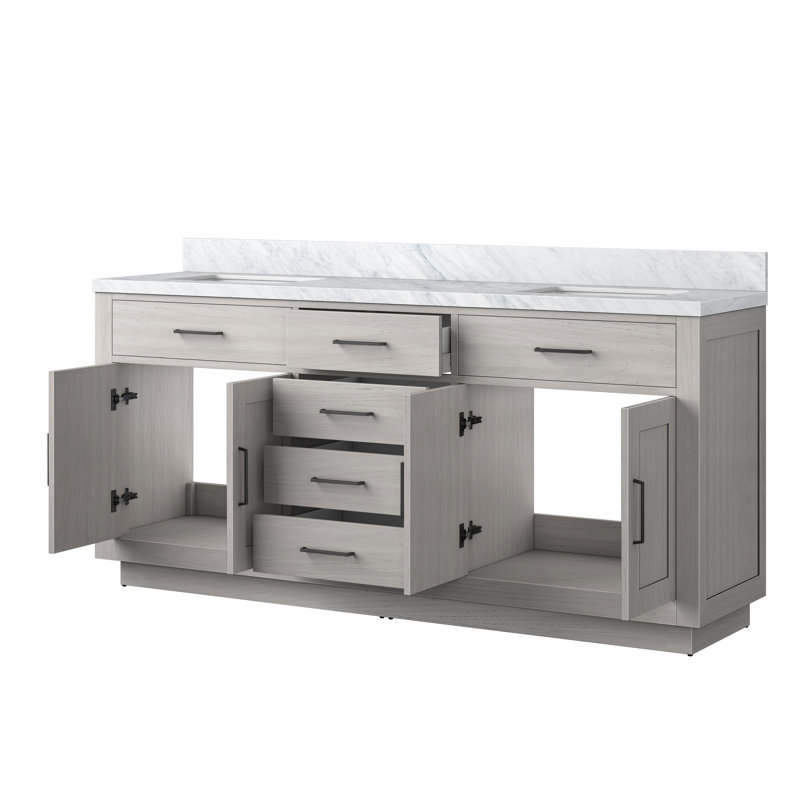 Abbey 72 in W x 22 in D White Oak Double Bath Vanity and Carrara Marble Top