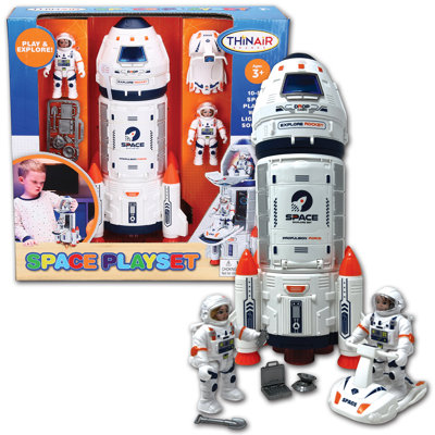 Playful Minds: Space Playset - ensemble de 10 vaisseaux spatiaux lumières et sons, fusée 12 "Mix & Match, 2 figurines d'astronaute, Racer, Play & Explore, enfants 3+