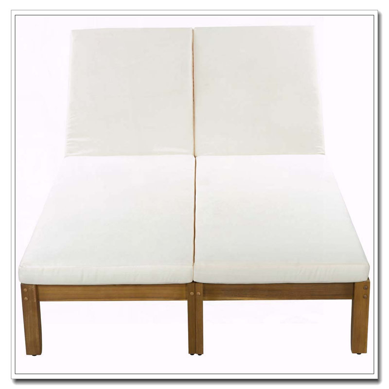Chaise longue double d'extérieur ajustable avec coussins imperméables, L 49,61 po, Beige, naturel