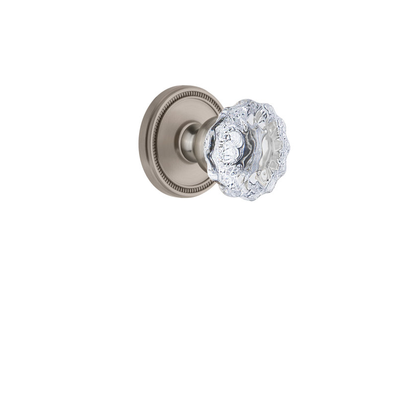 Rosette Grandeur Soleil avec bouton de porte en cristal Fontainebleau, Nickel satiné