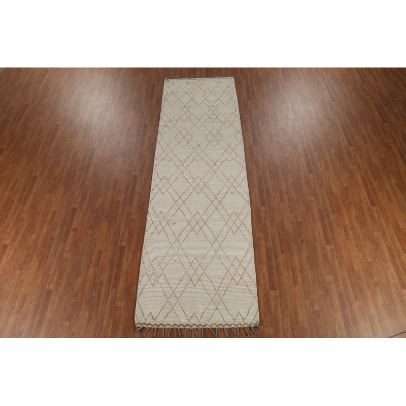 Tapis de couloir oriental ivoire à rayures marocaines 4 x 13