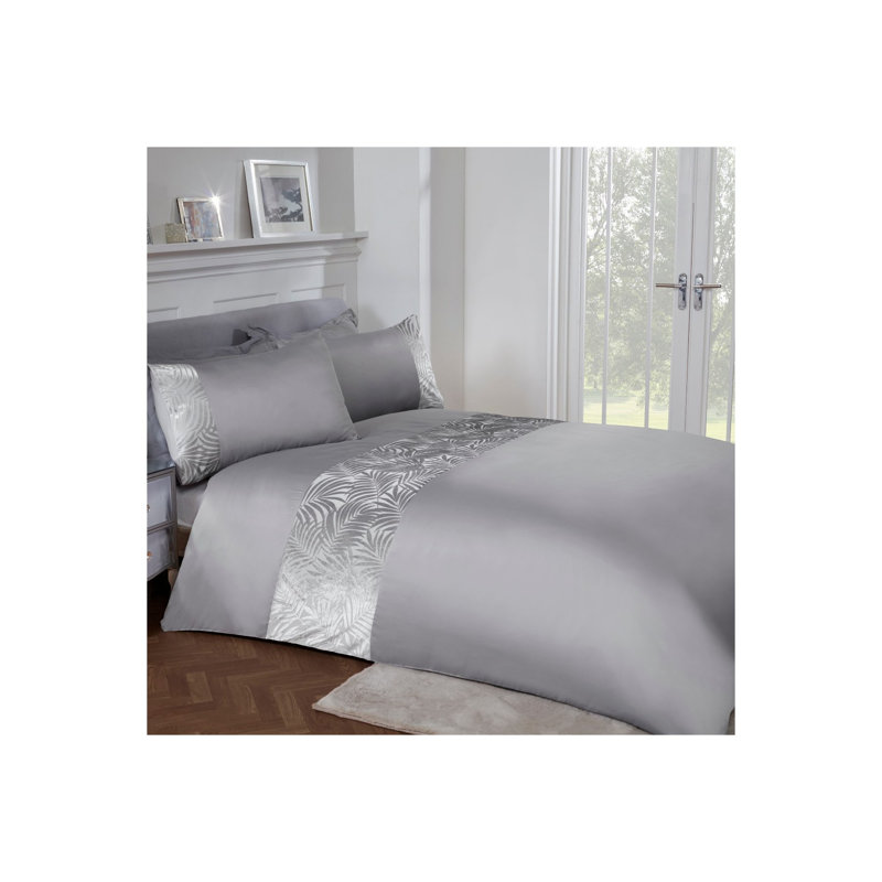 Padma Polyester Solid Colour Duvet Cover with Pillowcases Included, Double - 2 Standard Pillowcases, Grey