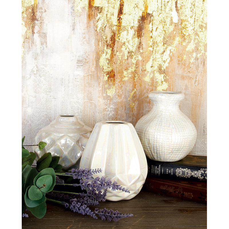 Ensemble de vases décoratifs en céramique dorée, Argent blanchâtre