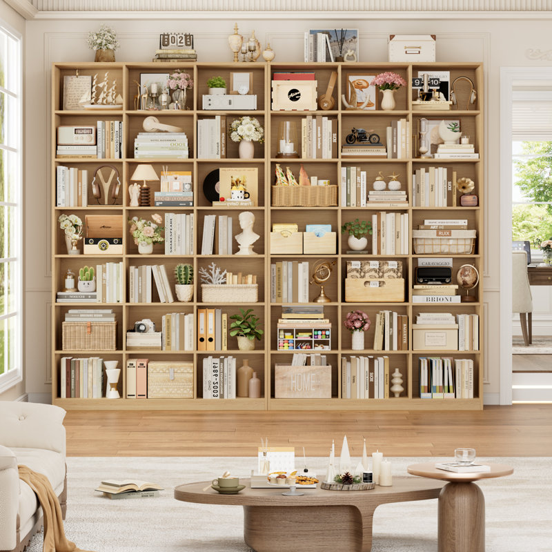 86"H X 47.2"W 7-Tier Standard Wood Storage Bookcase, Oak