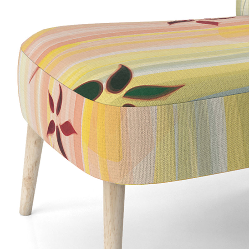 Chaise d'appoint rembourrée à motif floral rayé jaune et rose