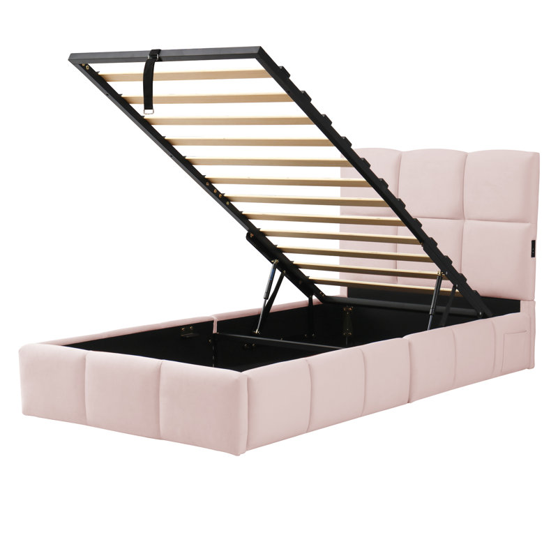 Meital Upholstered Ottoman Bed,  Pink Velvet