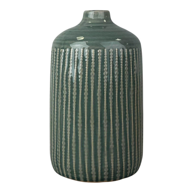 Ceramic Indented Flower Vase 23.5cm, 19cm H x 10cm W x 10cm D