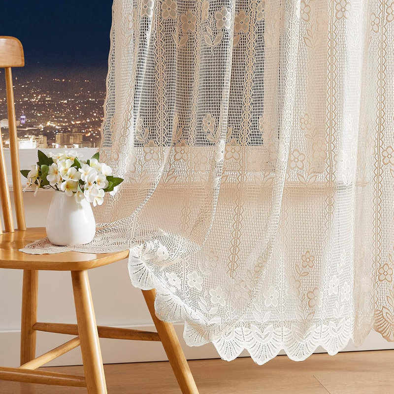 Rideaux en dentelle diaphane crochetés en lin, L 54 po x L 84 po