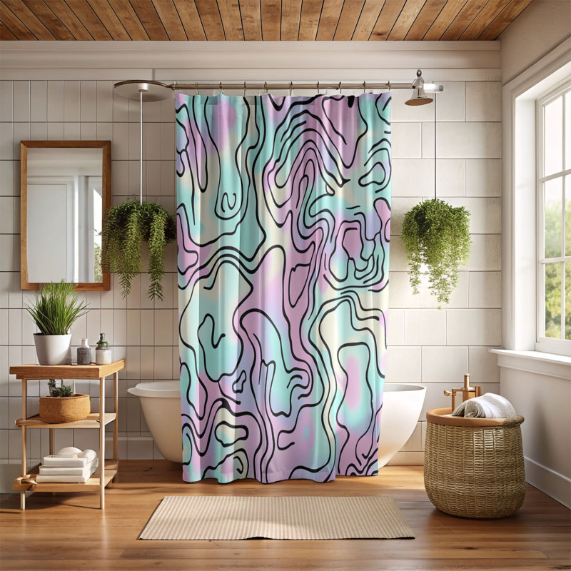Rideau de douche Pastel Swirls - Premium, H 74 po x l 71 po