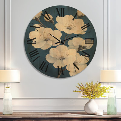 Indigo Spring Bloom - Cherry Blossom Decorative Wall Clock, Printed on Wood