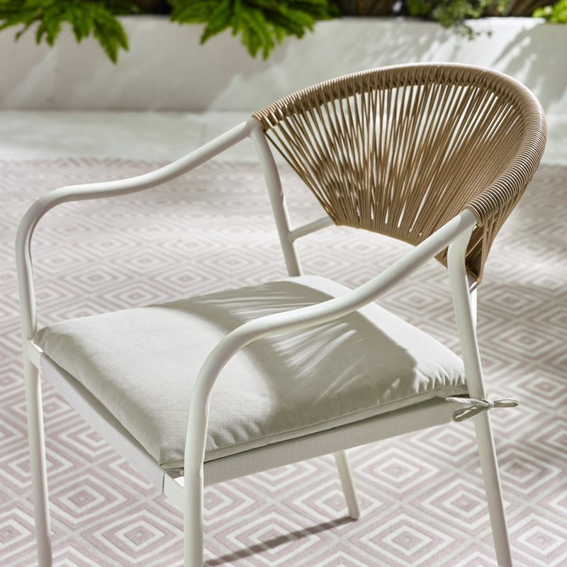 Alvino Set of Garden Dining Chairs - Metal Frame with Natural Rattan for Modern Boho Patio, Cream