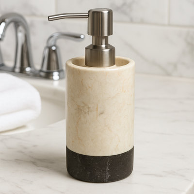 Natural Marble Liquid Soap Dispenser Handcrafted Beige Marble with Stainless Steel Pump Heavy Duty Elegant Durable Ideal for Bathrooms Kitchens Spas Salons