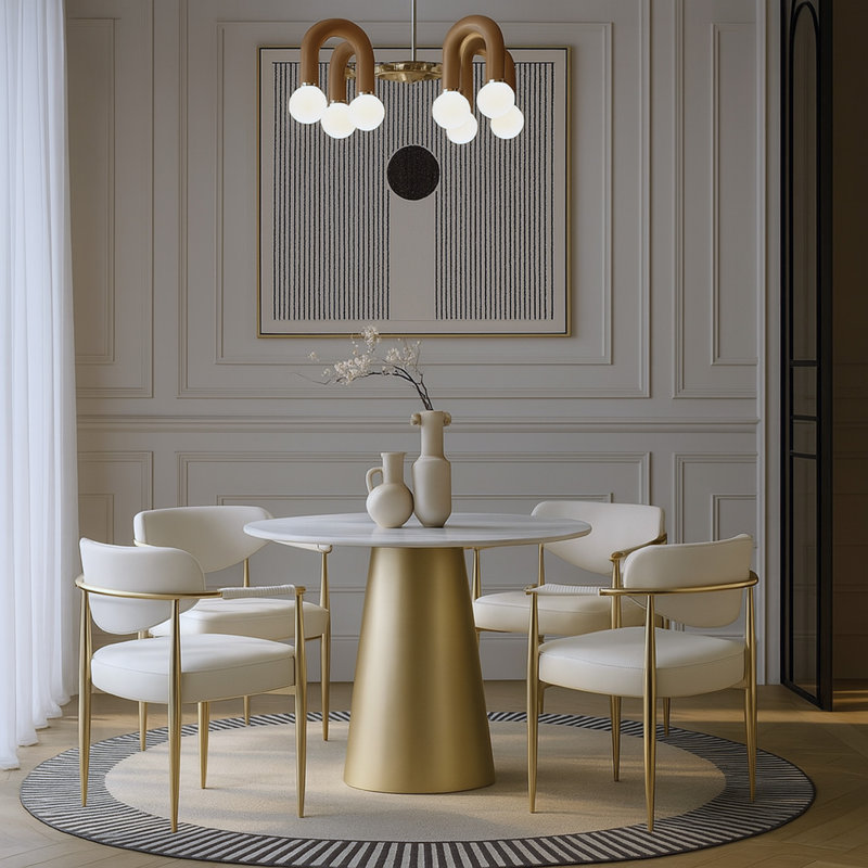 Chaise rembourrée en cuir Virella, Cuir crème végétalien, Laiton brossé