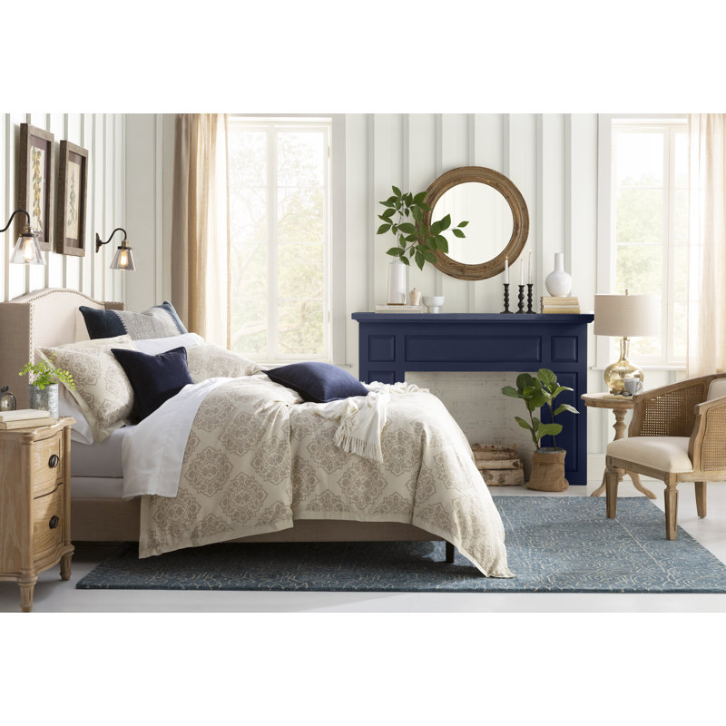 Lit tapissier standard à profil bas Olen, Double, Beige
