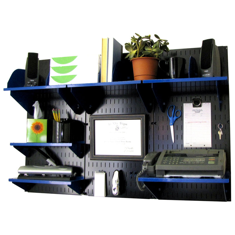 Metal Wall Organizer, Black/Blue Shelf and Divider
