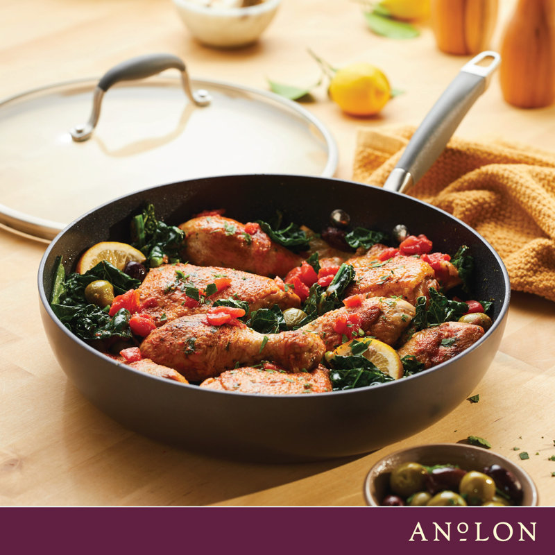Anolon Advanced Bronze Hard-Anodized Nonstick Ultimate Pan with Lid, 12-Inch, Gray
