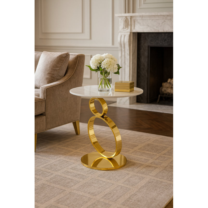 Tobias End Table, White, Gold