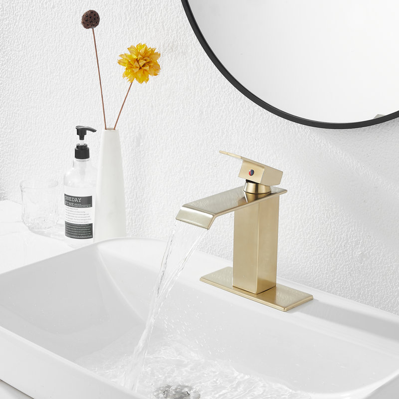 Single-Hole Single-handle Bathroom Faucet with Drain Assembly, Brushed Gold