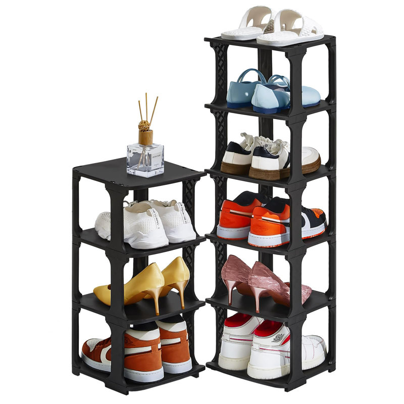 5 Tiers Shoe Rack Organizer For Closet Shoe Holder Storage Narrow Plastic Vertical, Free Standing Shoe Rack Shelf For Entryway Stackable Stability DIY, Black