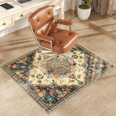 Vintage Floral Office Chair Mat, Dark Forest Green Botanical Pattern Floor Protector, Smooth Gliding for Hardwood & Carpet Floors