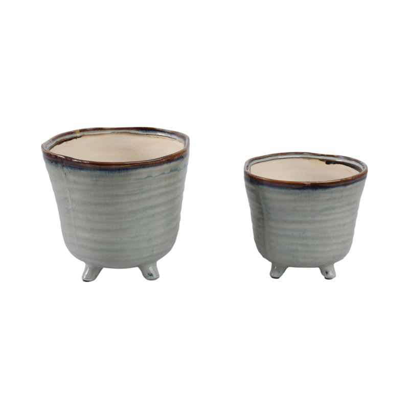 Sagebrook Home Unique Footed Planters, Ivory, 2-Pieces, Blue