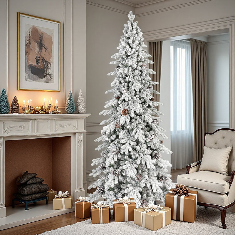 Arbre de Noël artificiel mince avec support en métal, 7,5 pi