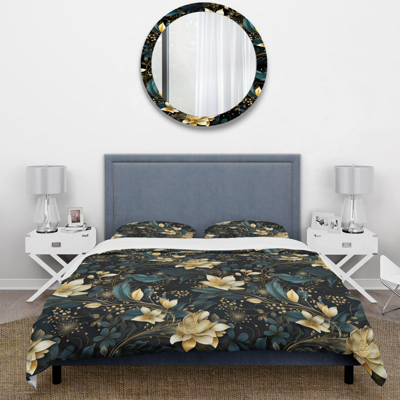 Literie Golden Night Flowers Paisley I, Housse de couette pour très grand lit et 2 très
