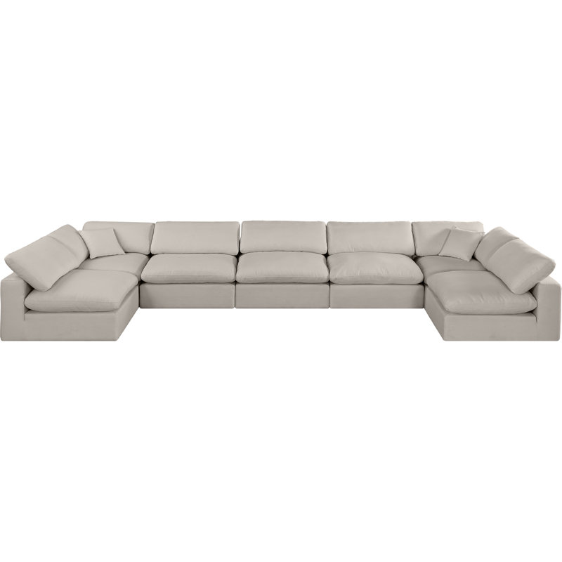 Hulen Upholstered U-Shaped Sectional Reversible, Beige Linen Textured Fabric