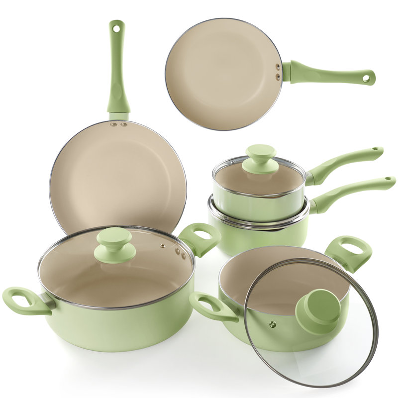 Fruiteam 10 Piece aluminium Non Stick Cookware Set, Drill Blue