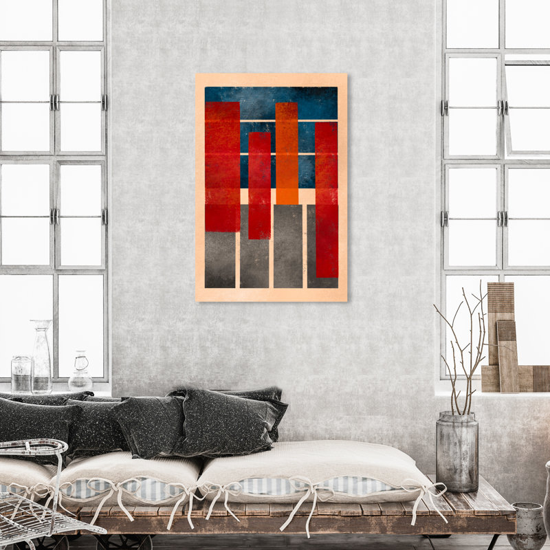 Abstrait abstrait et formes rouges - Peinture sur toile, Toile tendue, H 15 po x l 10 po