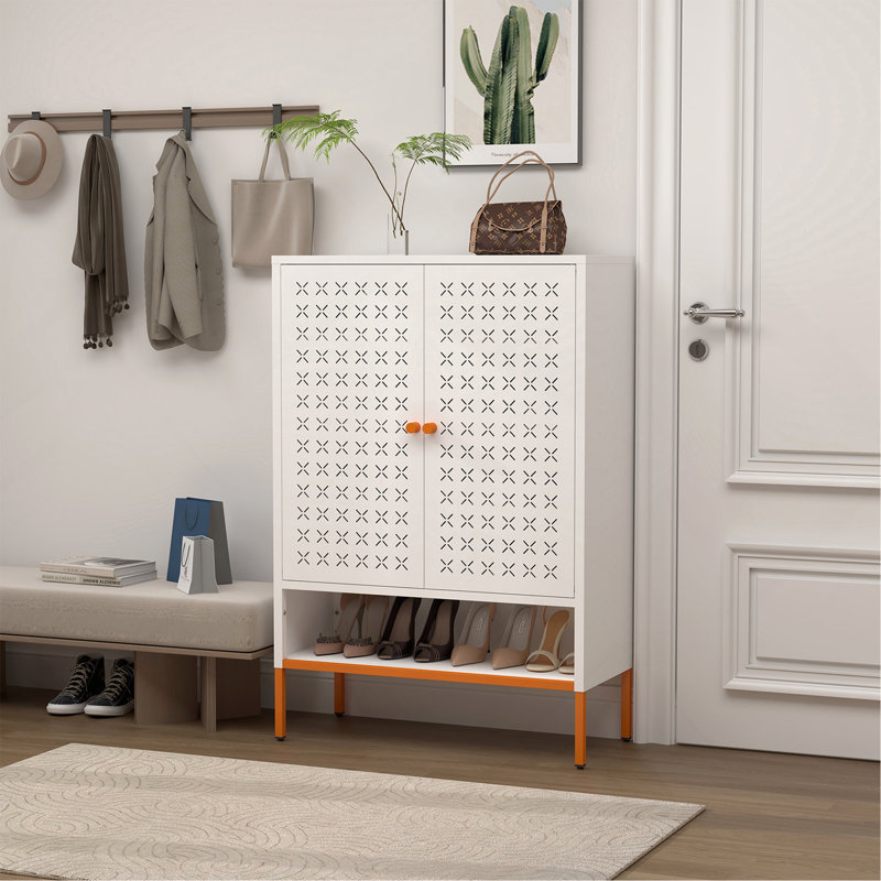 Armoire à chaussures à deux portes Grid, Blanc