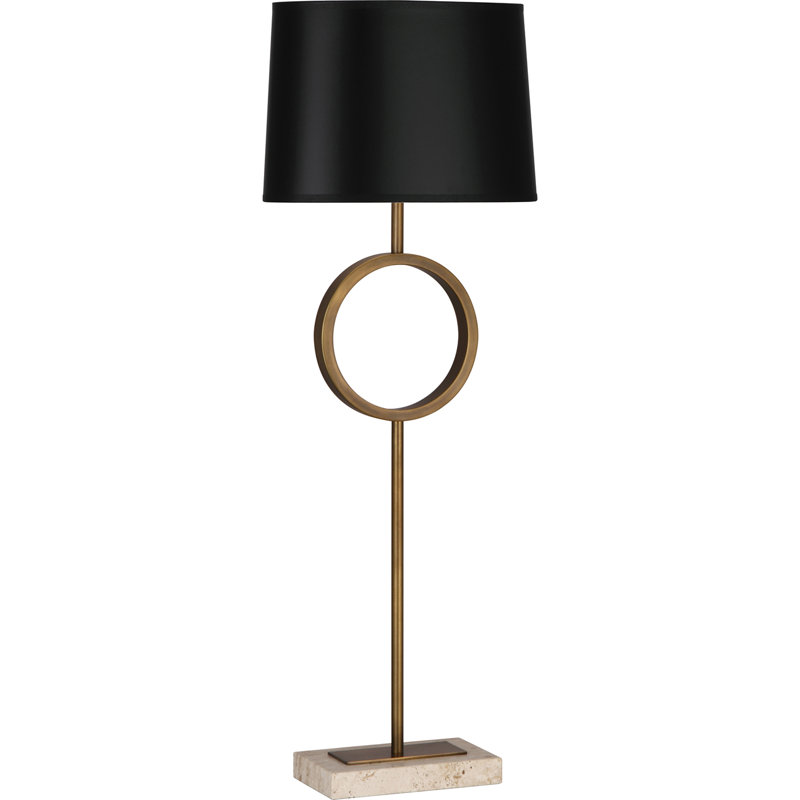 Logan Stone Table Lamp, Black Painted Opaque Parchment, Polished Nickel