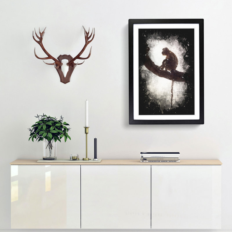Long-Tailed Macaque Monkey Paint Splash - Picture Frame Graphic Art, 63cm H x 45cm W x 2cm D, Black Framed