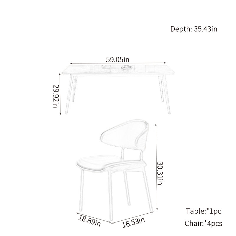 Modern simple rectangular dining table sets, 29.92"H x 59.05"L x 35.43"W