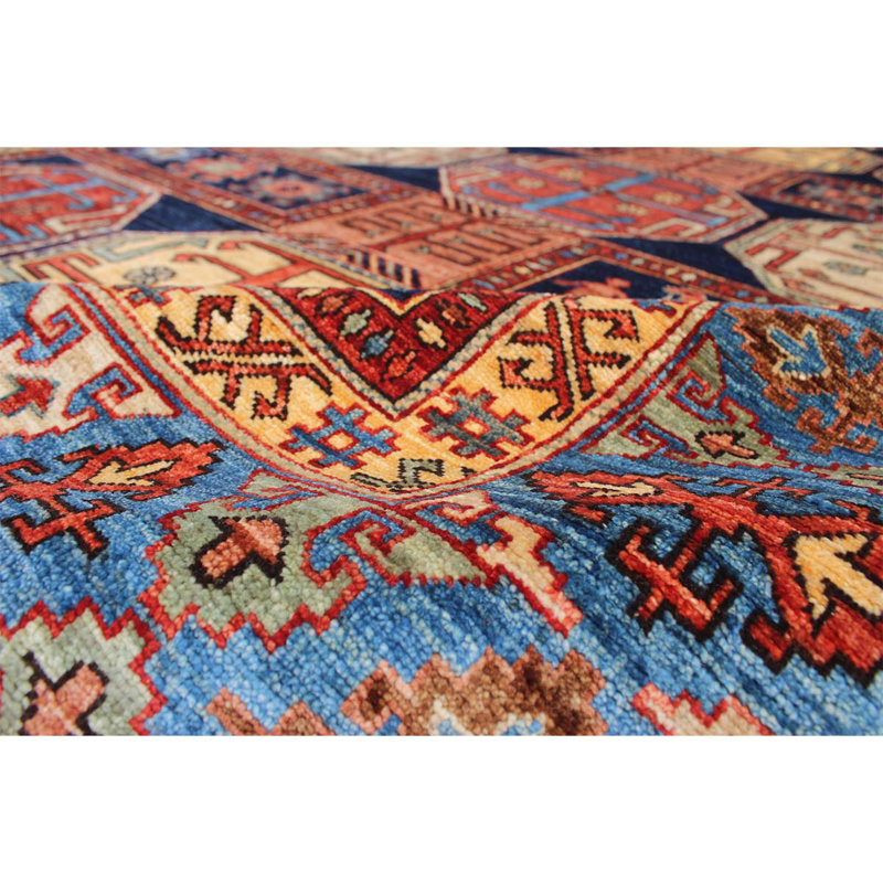 Tapis unique rouille / bleu / beige noué à la main de haute qualité