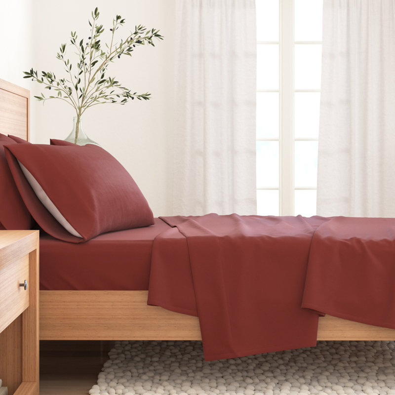 Ensemble de draps 100% flanelle de coton, Simple avec 1 taie d'oreiller, Gros carreaux - rouge / noir