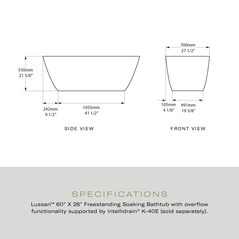 Lussari 60" x 28" Freestanding Soaking Bathtub, Matte White