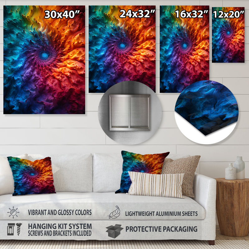 «Colorful Space Fractal Spiral II», impression d'art mural en métal fractal, H 32 po x l 16 po x P 1 po