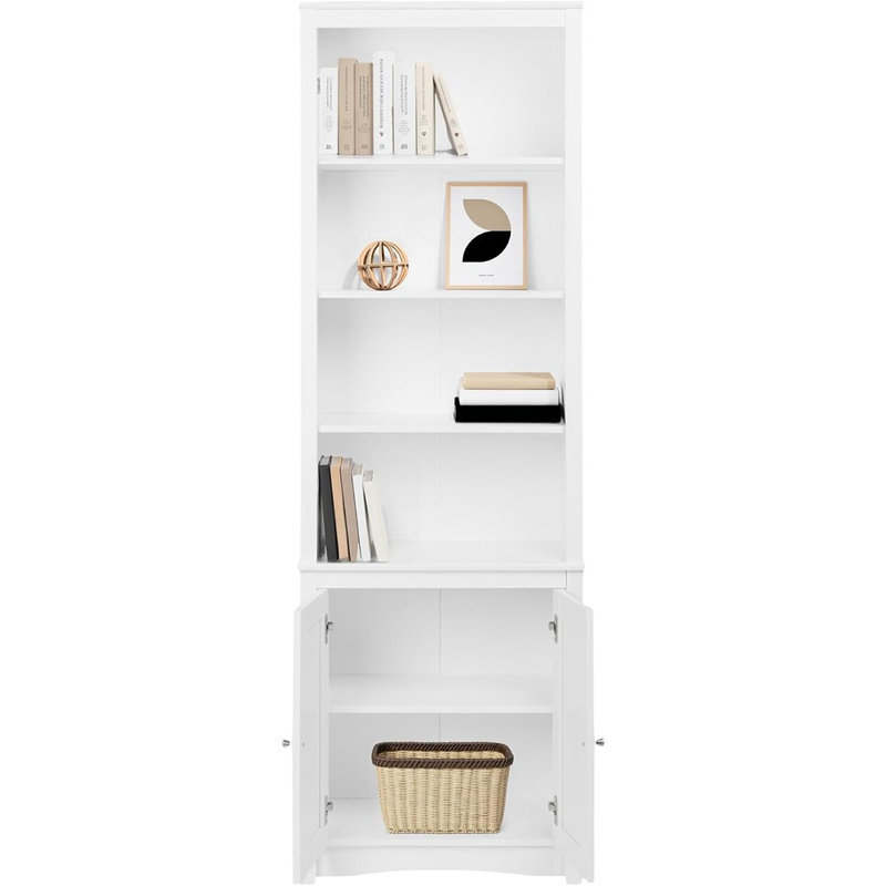Bibliothèque à 6 niveaux, armoire de rangement moderne de 80 po de hauteur avec portes et 2 tablettes réglables, bibliothèque avec présentoir et rangement pour la maison, le bureau, le salon ou la chambre à coucher