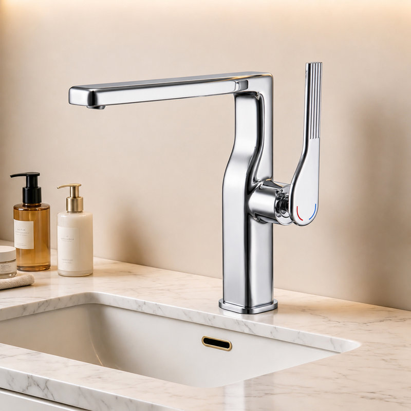 Robinet de salle de bain monocorps et monocommande, Chrome chrome