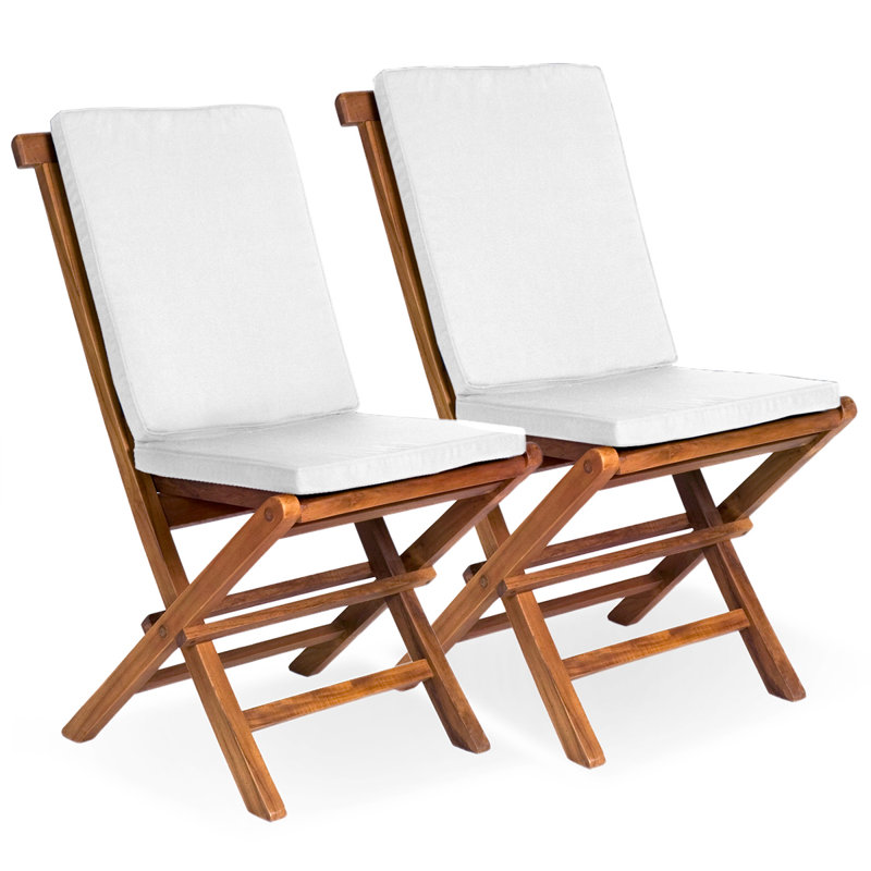 Teak Folding Chair Set with Ivory Cushions, 23"