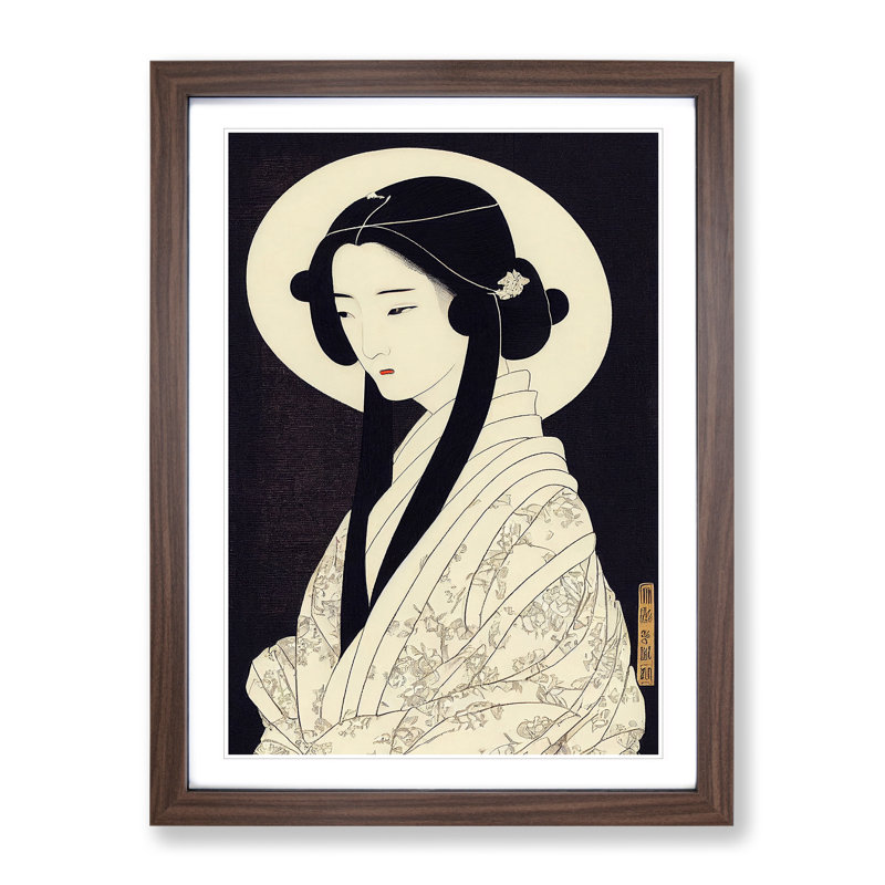 Delightful Geisha - Single Picture Frame Print, 64cm H x 46cm W x 2cm D, Walnut