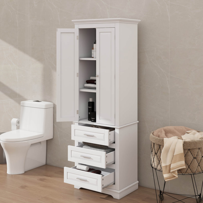 Armoire de rangement imposante avec trois tiroirs et tablettes réglables, Blanc
