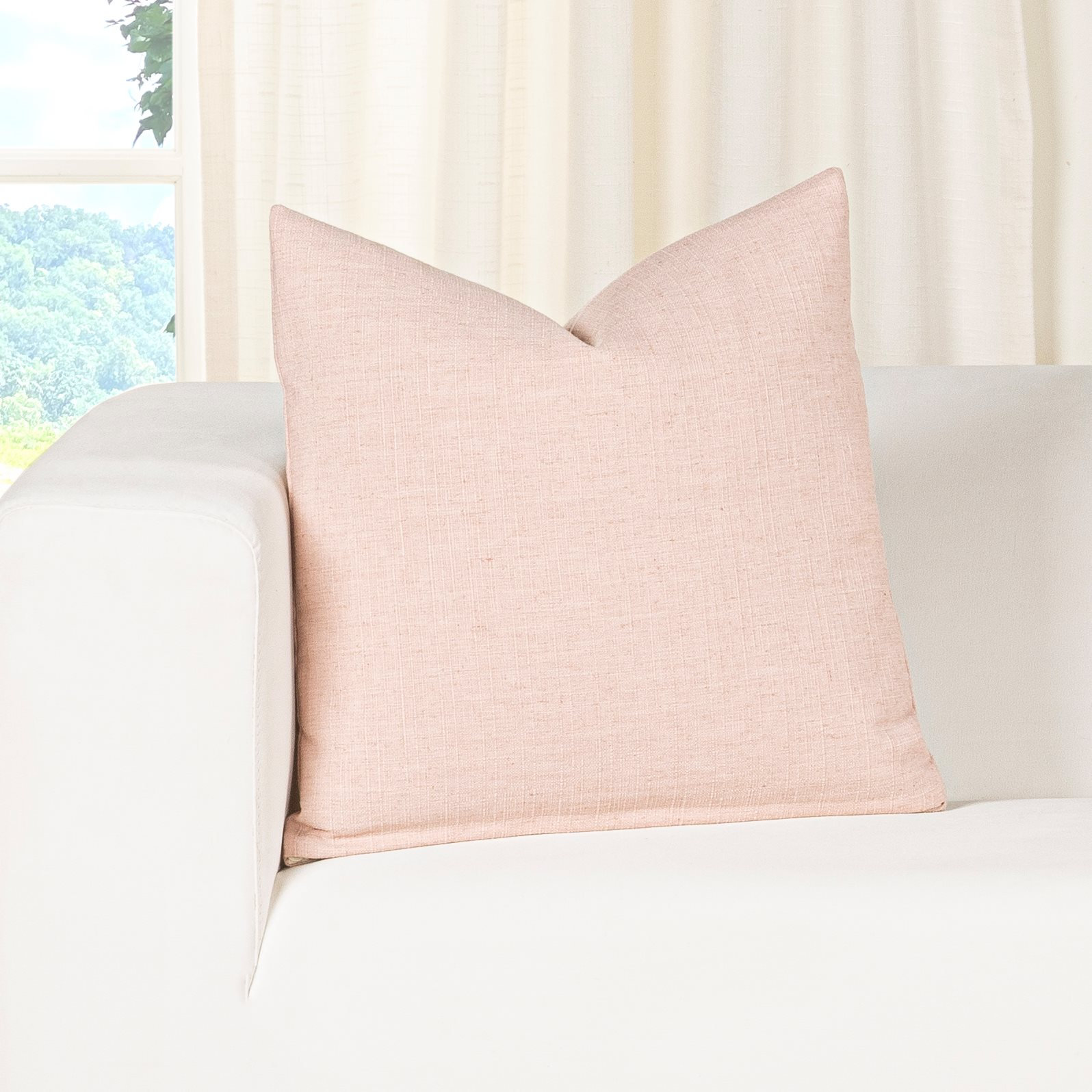 Indy Faux Linen Accent Pillow, Polyester, Pink, Square 22"