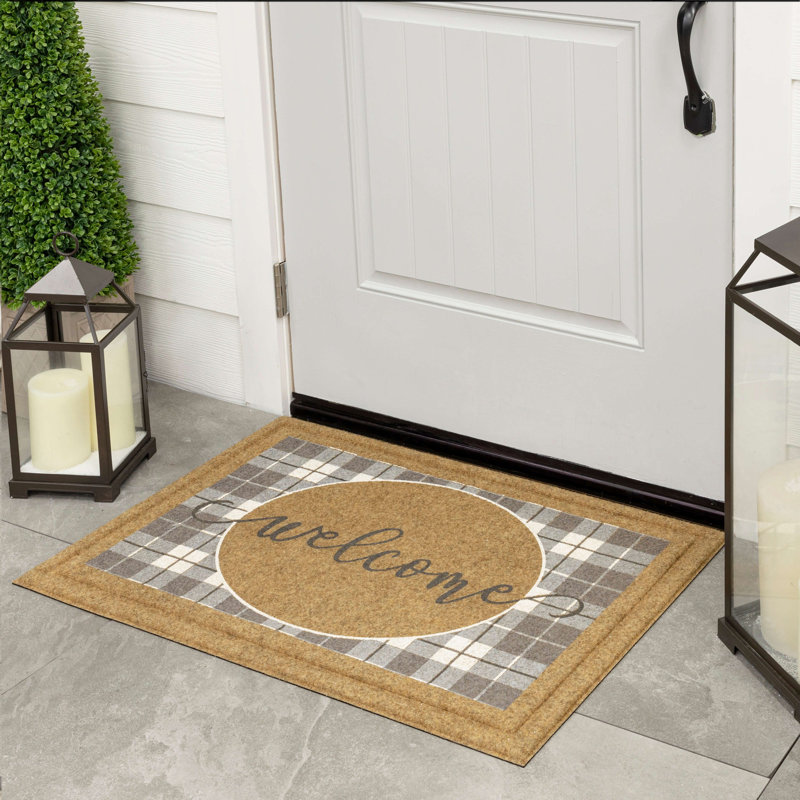 Tapis d'extérieur antidérapant à motif géométrique gris Plaid Grace