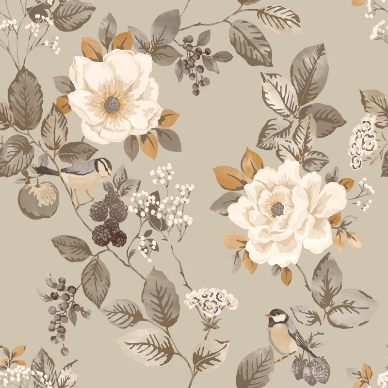 Papier peint floral Bramble, Beige